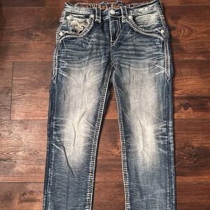 Rock Revival Blue Denim Jeans with Tan/brown accents